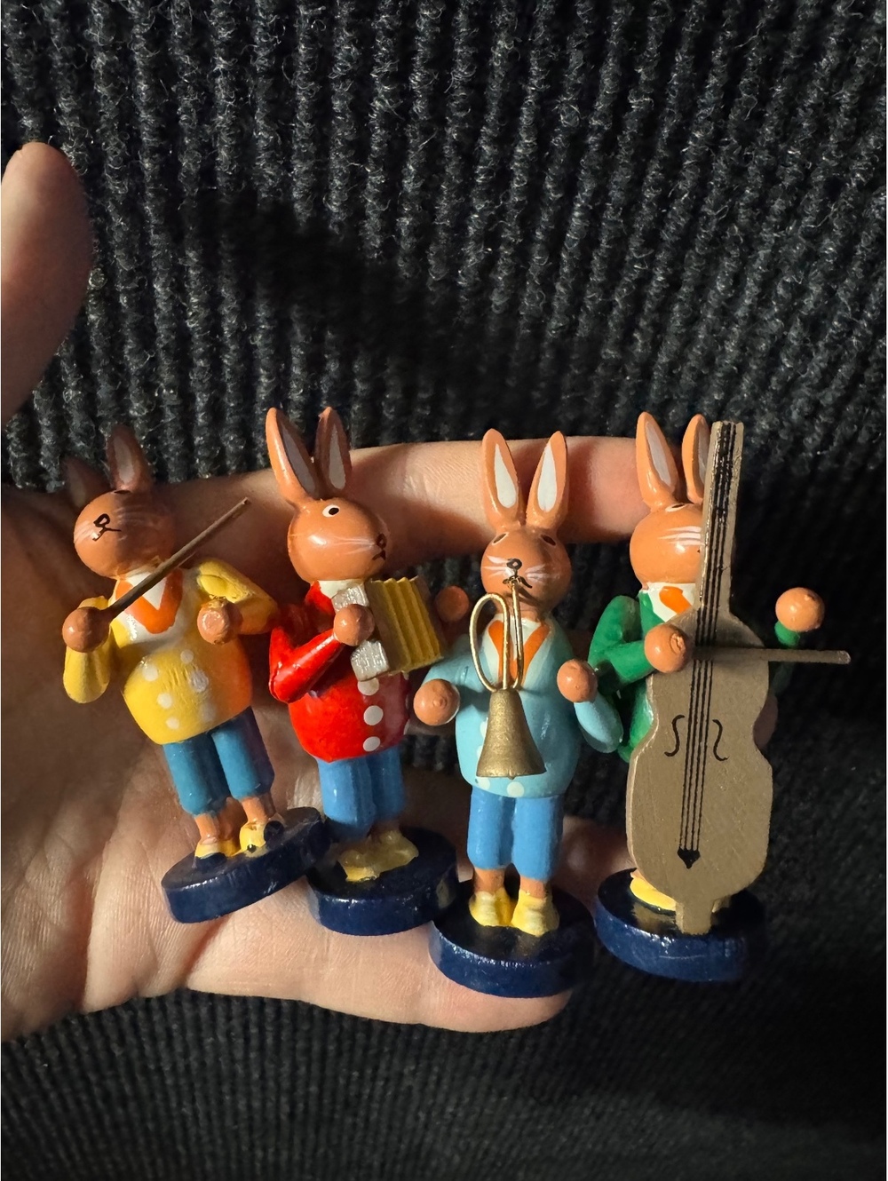 Set of 4 Vintage Germany Wooden Bunny Musician Figurines